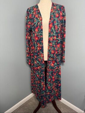 LuLaRoe Women’s Red Floral Knit Sarah Duster Cardigan Sz L